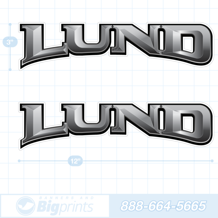 Lund boat decals 3D chrome sticker package gray