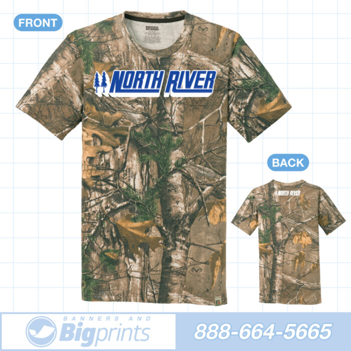 North River boats real camouflage factory blue logo t shirt