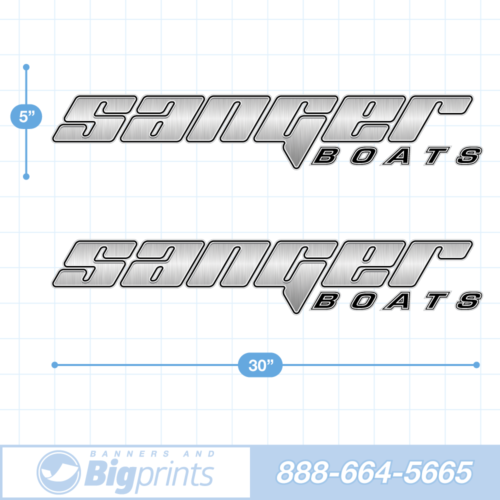 Set of two Sanger brand boat decals with custom "Steel Dagger" design in black and silver colors