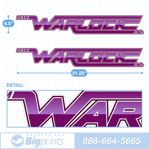 Set of two Warlock brand boat decals with custom "Miami Purple" colors